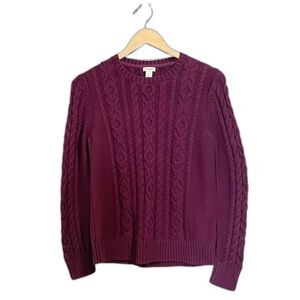 L.L. Bean Cable Knit Sweater Eggplant Fall Preppy Pullover Size SP Small Petite